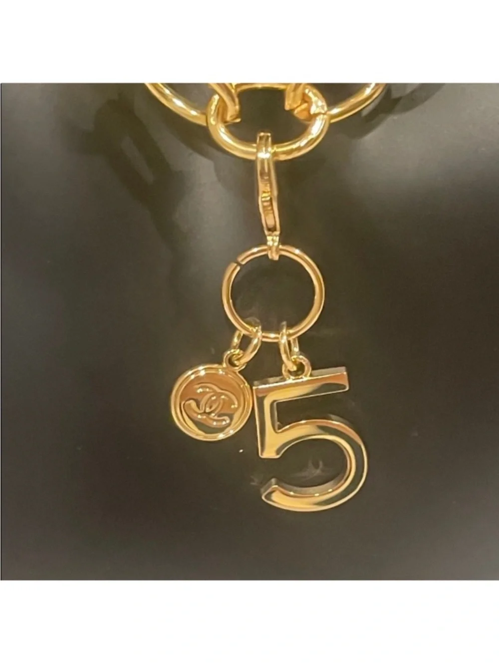 Gold Tone Chunky Chain Necklace with Chanel Number 5 Charm